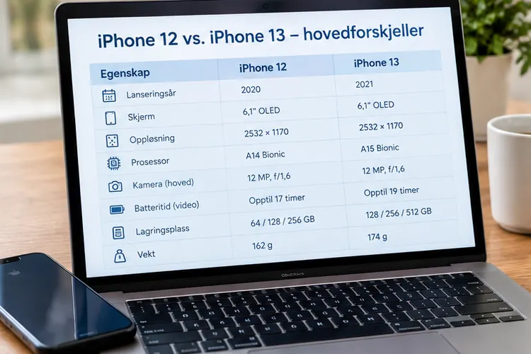 spesifikasjoner iPhone 12 og iPhone 13