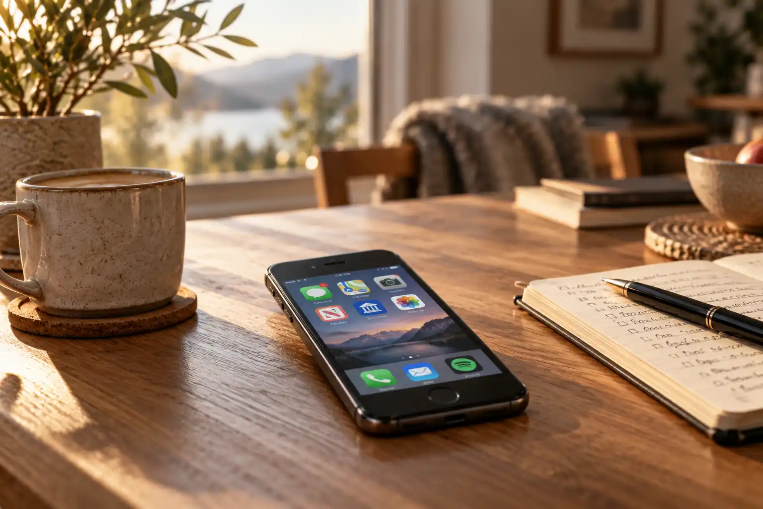 Smarttelefon med apper på skjermen, et eksempel på funksjoner som også eldre mobiltelefoner kan tilby.