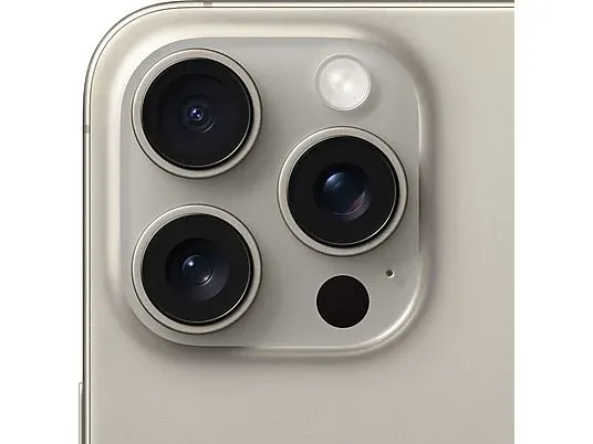 Apple iPhone 15 Pro Max Natural Titanium camera closeup.webp