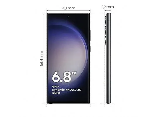 Samsung Galaxy S23 Ultra Phantom Black back measurement.webp
