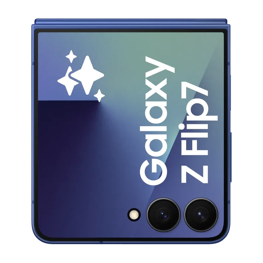 Samsung Galaxy Z Flip 7 Blue Shadow closed screen.webp