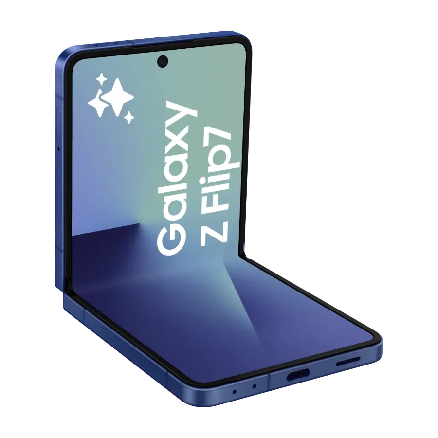 Samsung Galaxy Z Flip 7 Blue Shadow open front.webp
